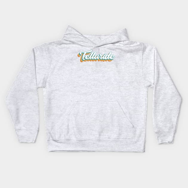 Telluride Colorado Resort Retro Lettering Kids Hoodie by KlehmInTime